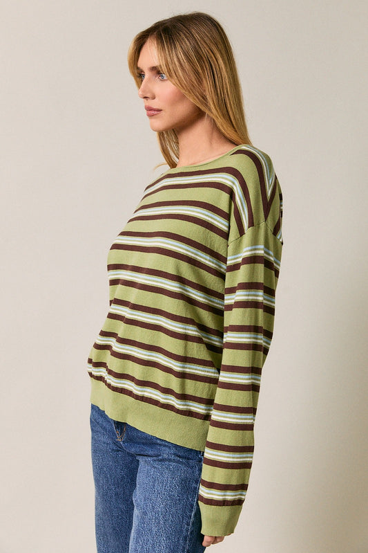 Boat Neck Multi Stripe Sweater