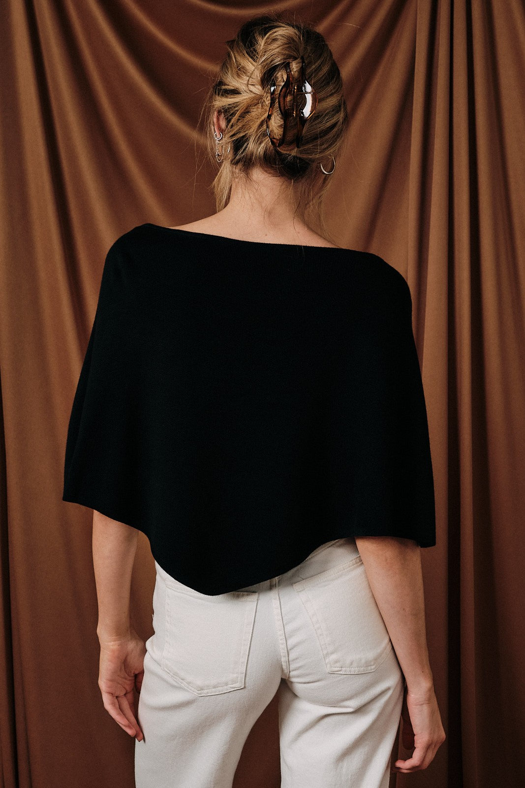Slouchy Neck Poncho Black