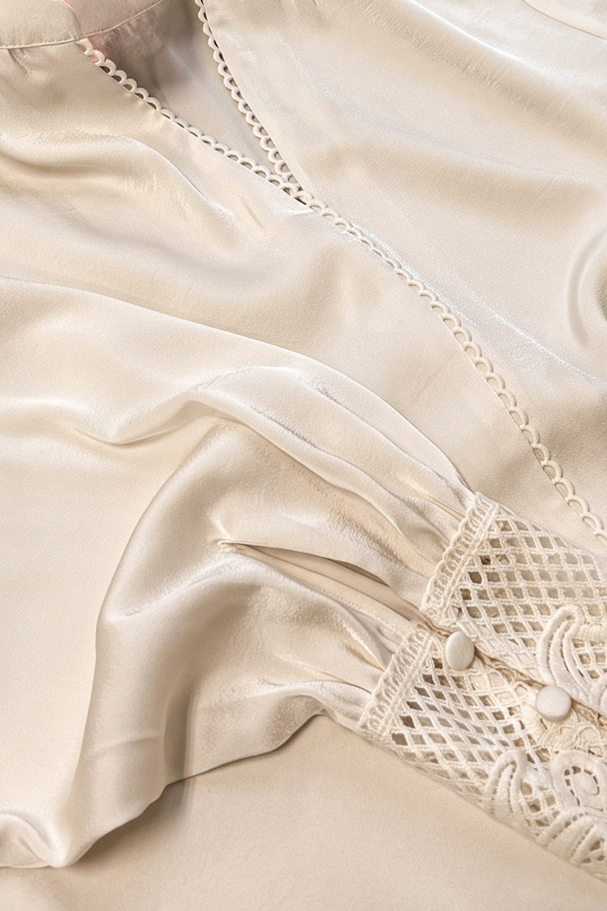 Lace Detail V-Neck Blouse Ecru