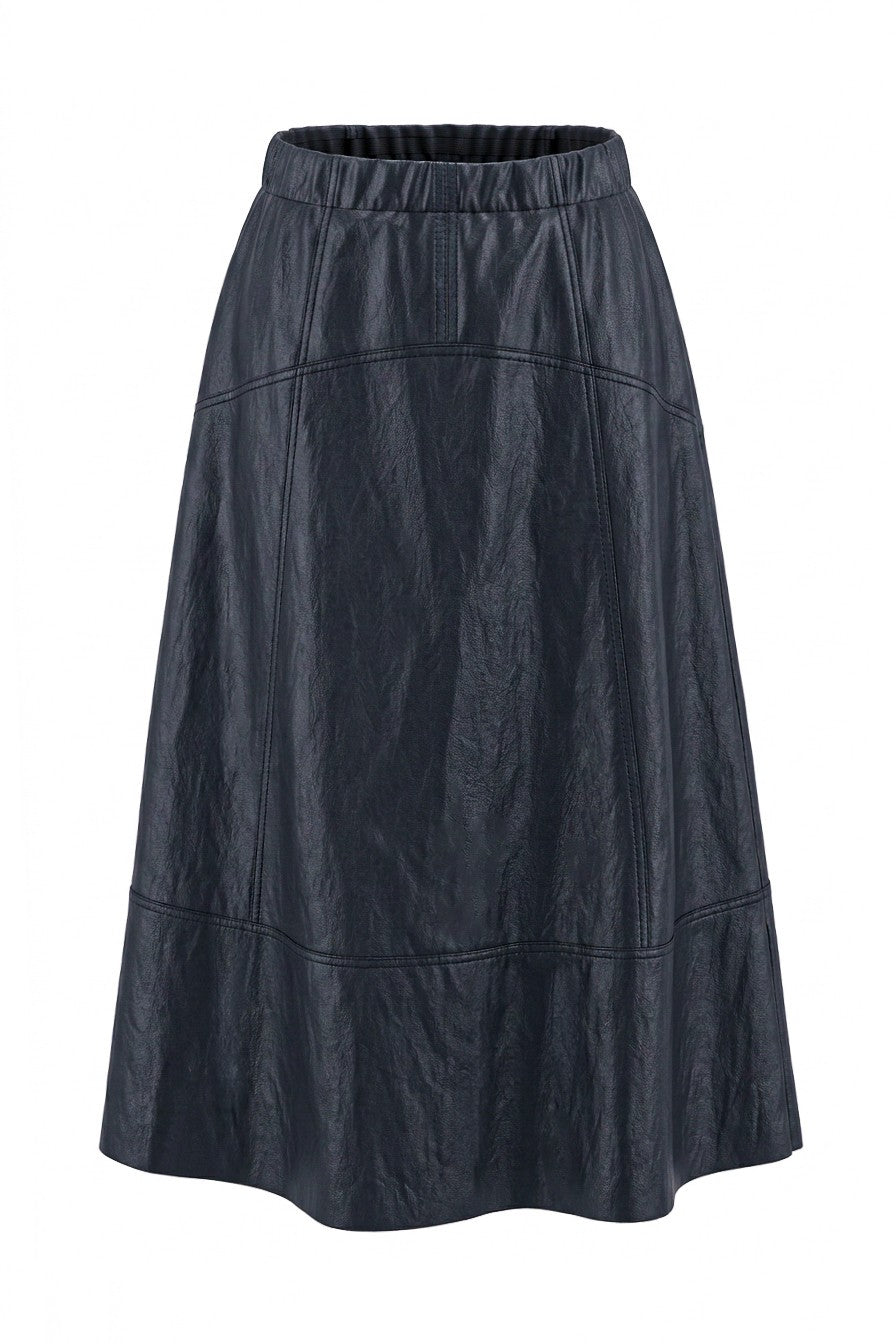 Faux Leather A-Line Midi Skirt