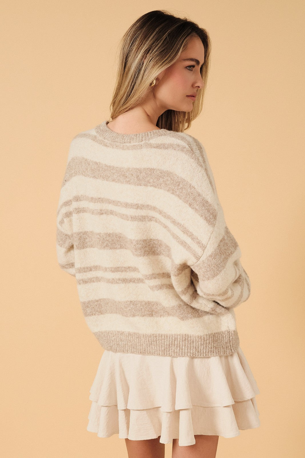 Striped Slouchy Knit Crew Neck Sweater