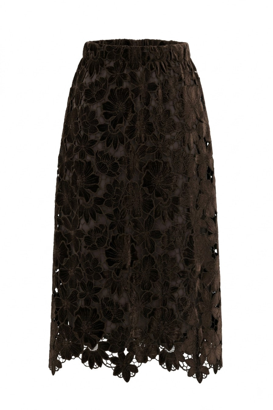 Floral Lace Elastic Waist Midi Skirt
