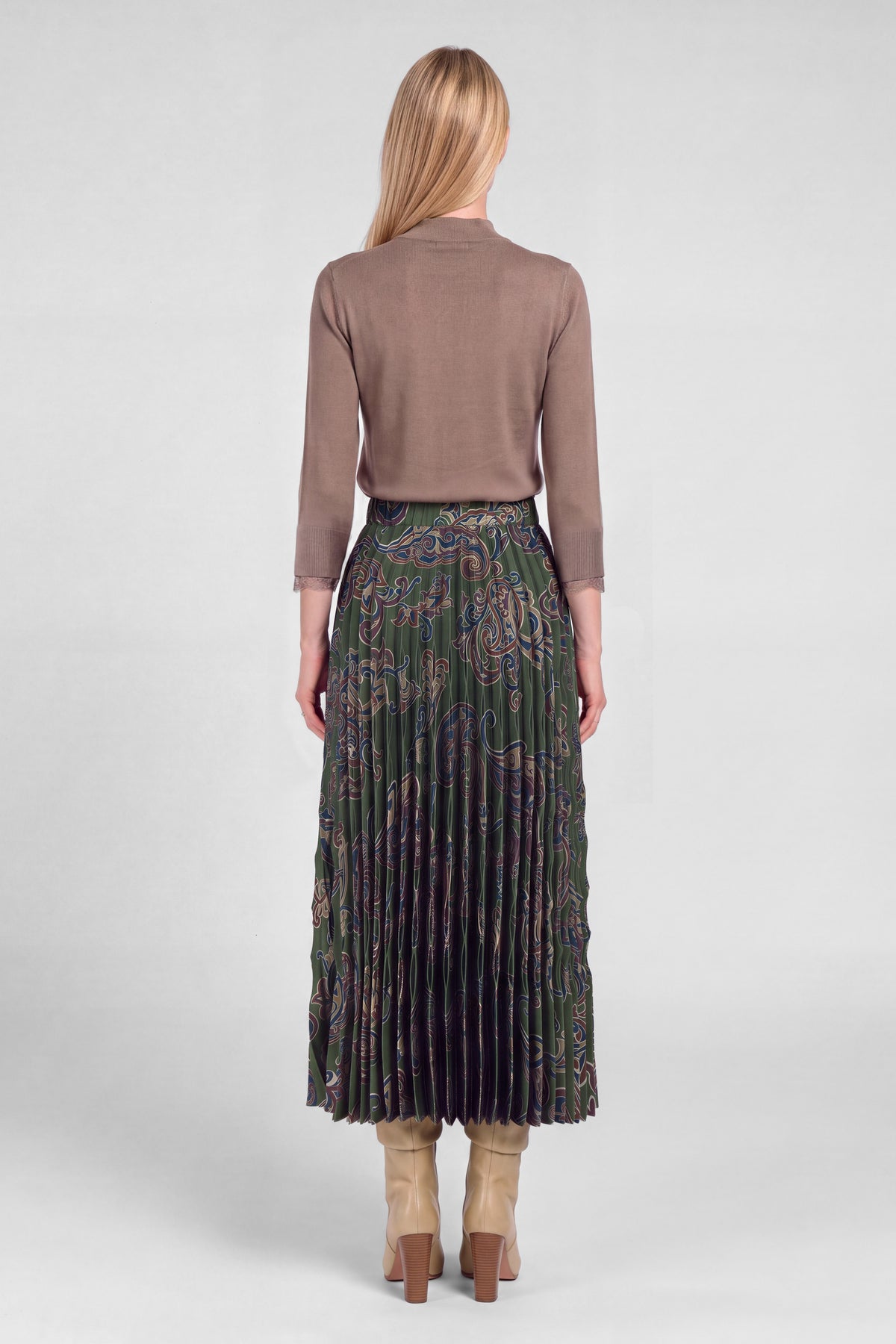 Paisley Pleated Midi Skirt