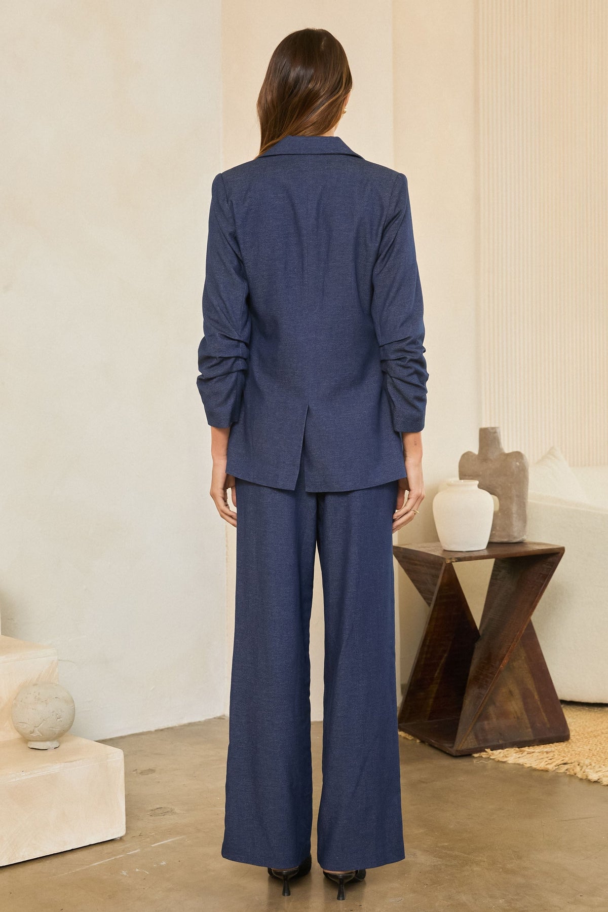 Shirred Sleeve Blazer Denim