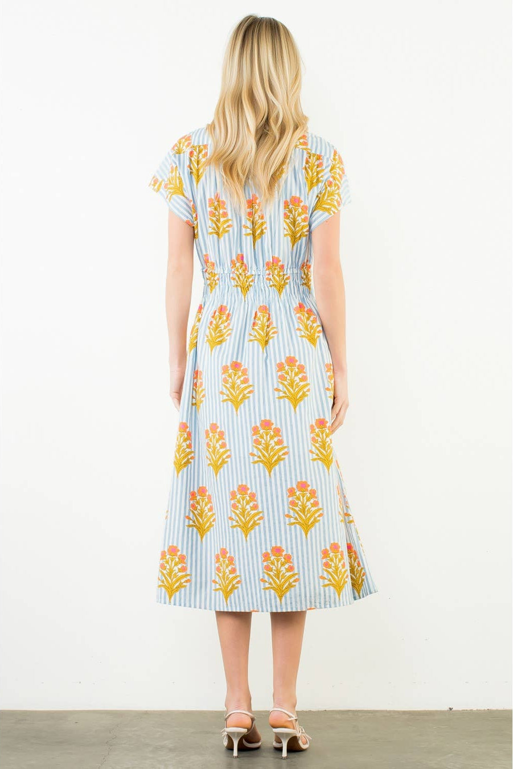 Short Sleeve Floral Striped Print Dress