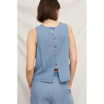 Back Button Denim Top