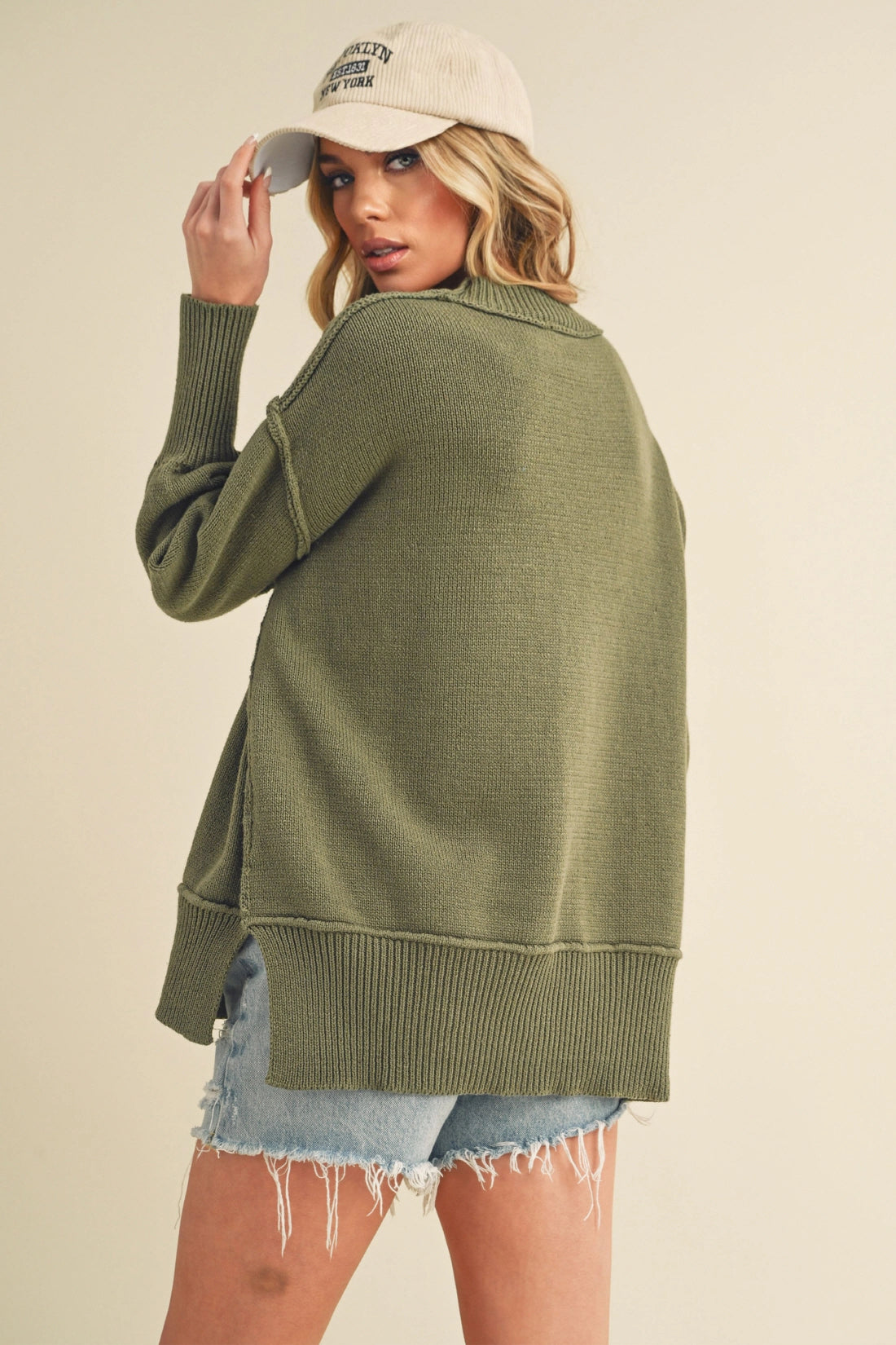 Ina Oversize Side Slit Sweater Olive