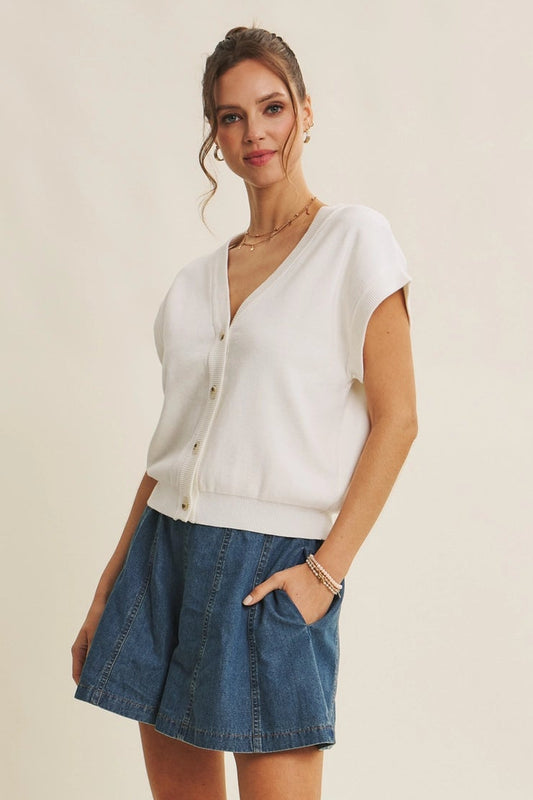 Button Down Sweater Vest Off White