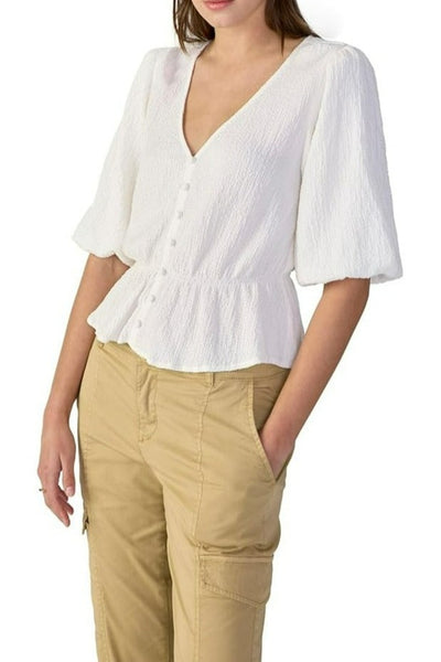 Textured Button Front Top