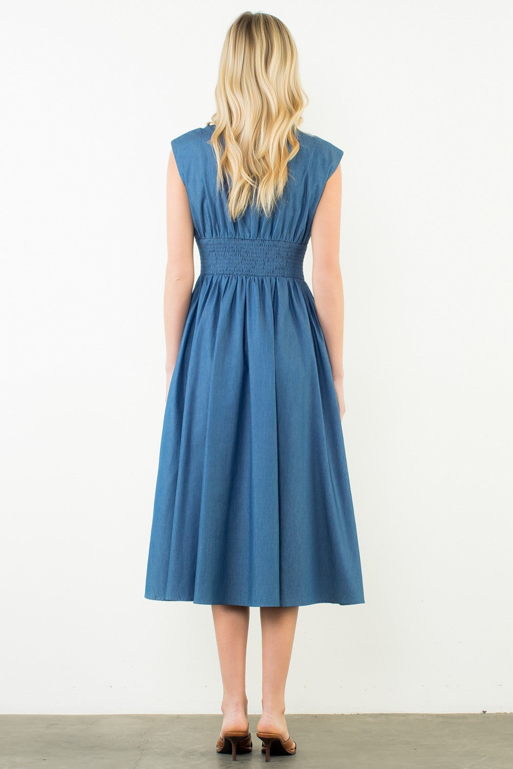 Sleeveless Denim Smocked Waist Dress