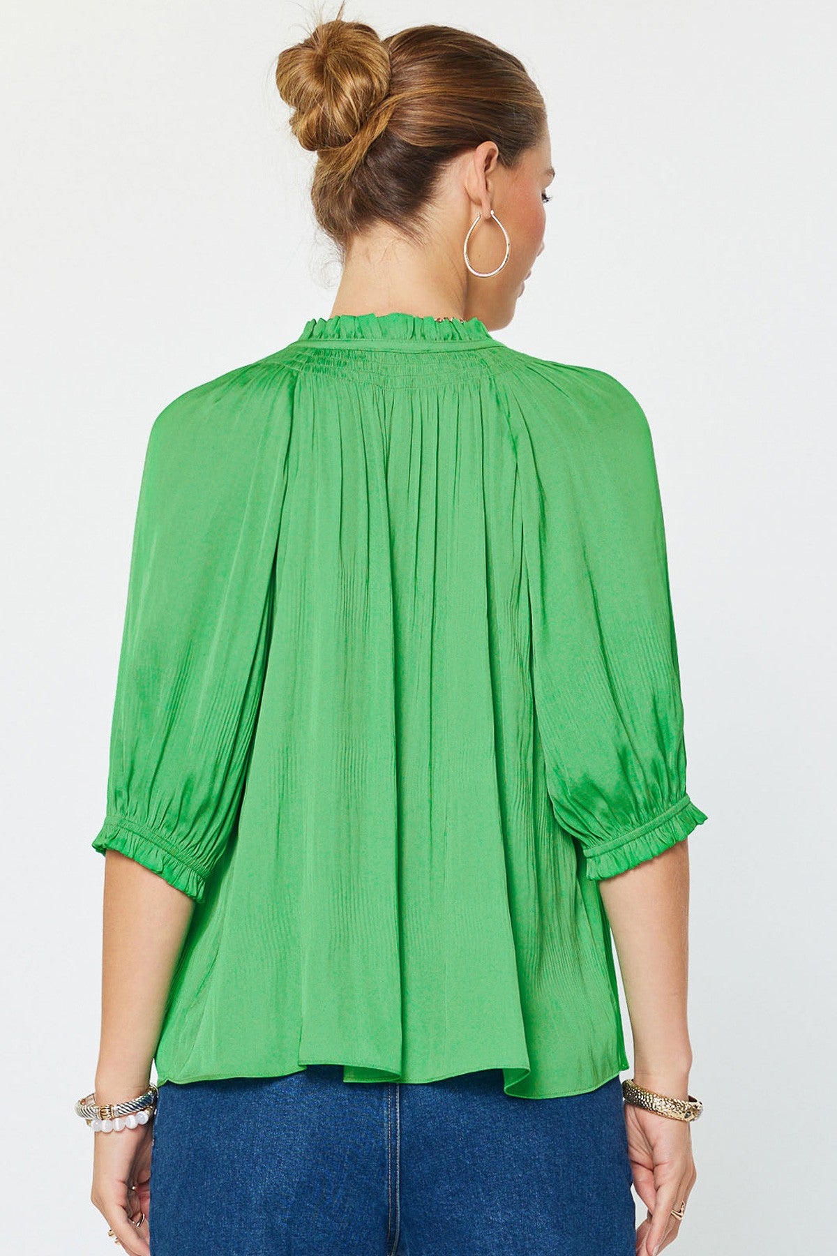 Tie Front Pleated Blouse Spring Green