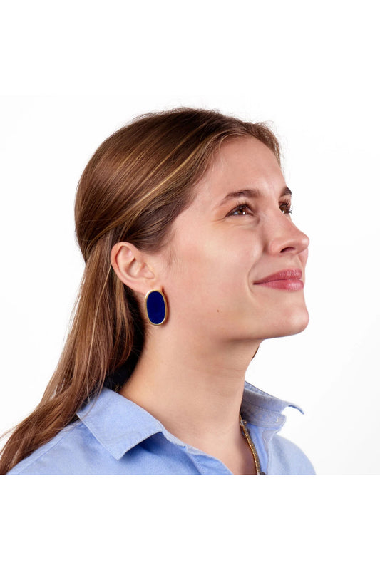 Alexis Oval Enamel Earrings Navy