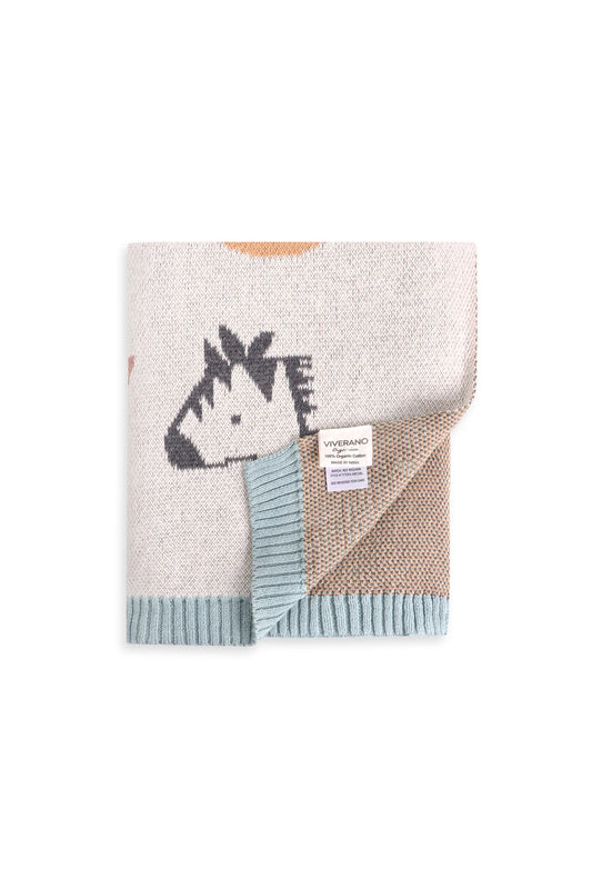 Alphabet Jacquard Blue Baby Blanket
