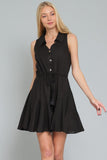 Black Sleeveless Collared Mini Dress
