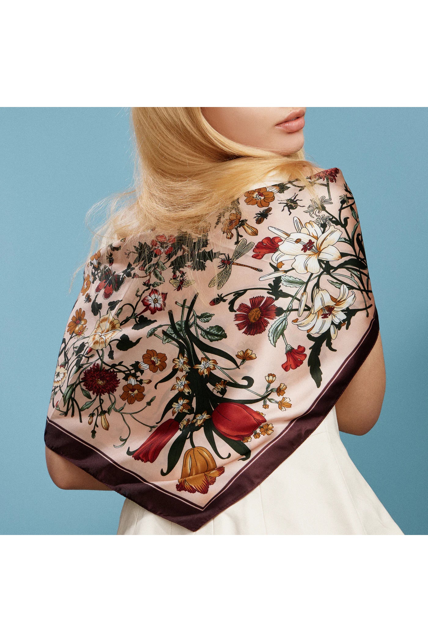 Botanical Floral Square Scarf Pink
