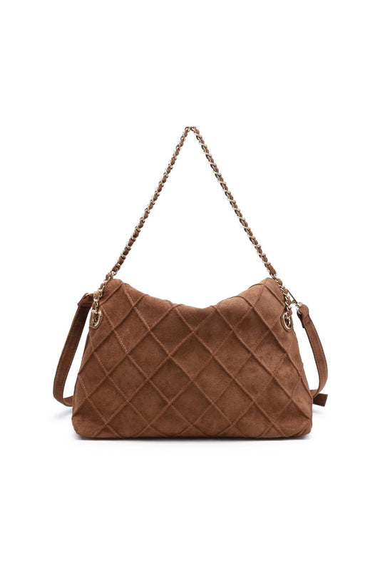 Crew Faux Suede Quilted Hobo Brown