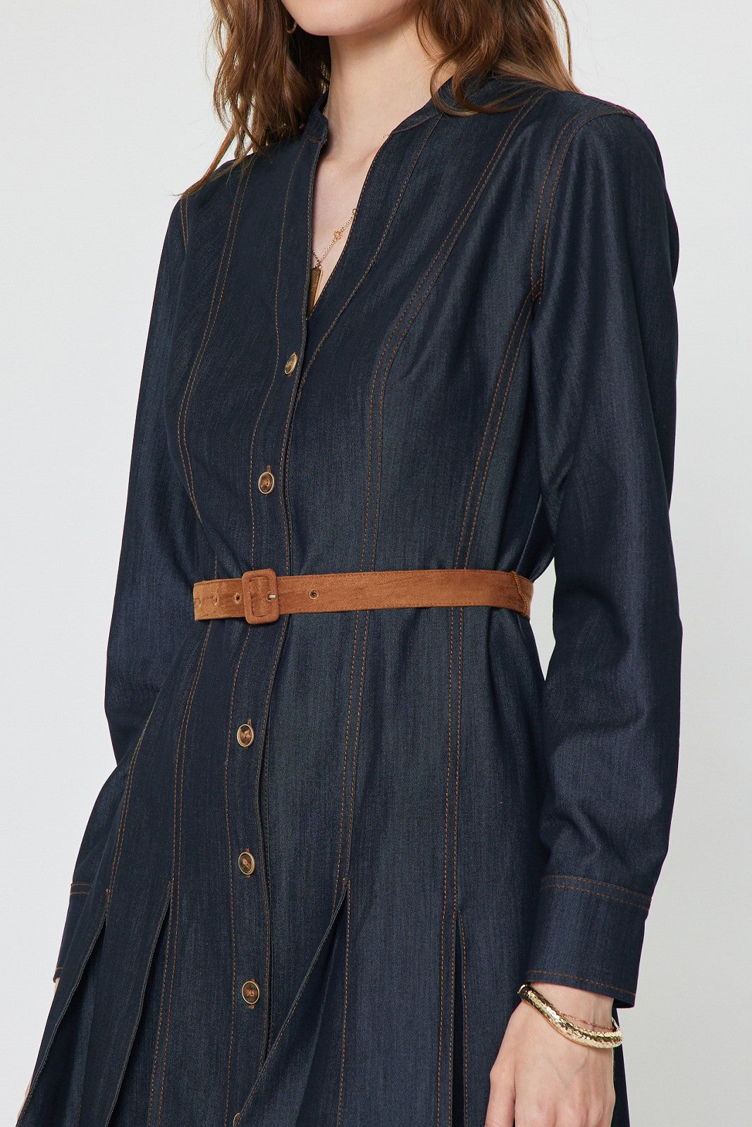 Denim Belted Mini Shirt Dress