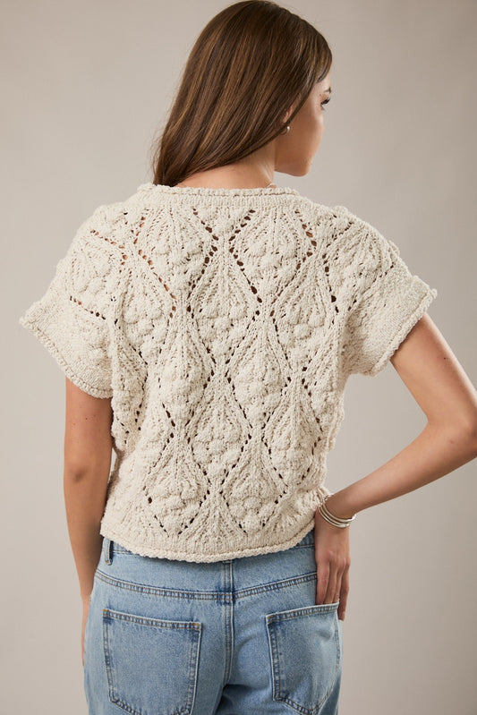 Extended Shoulder Cream Sweater
