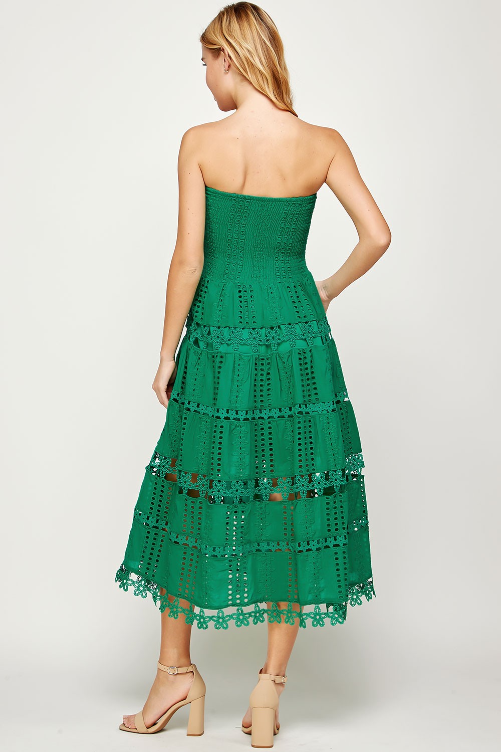 Eyelet Lace Tube Dress Emerald