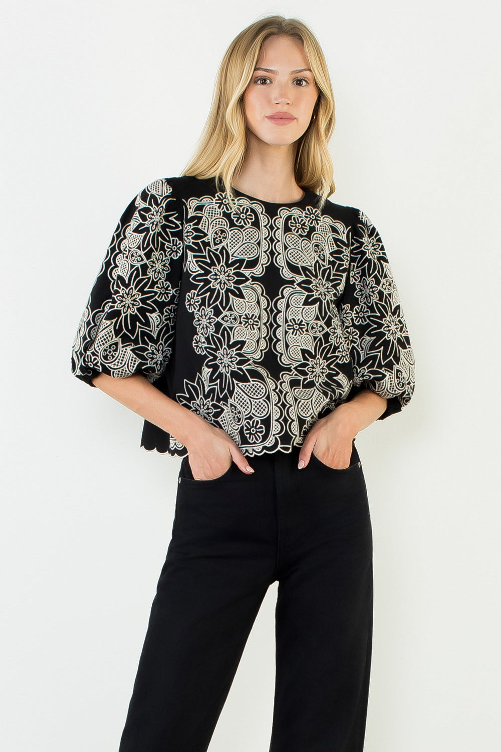 Floral Embroidered Suede Top