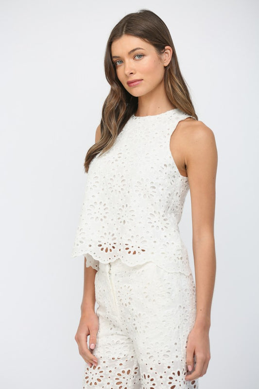 Floral Eyelet Sleeveless Top