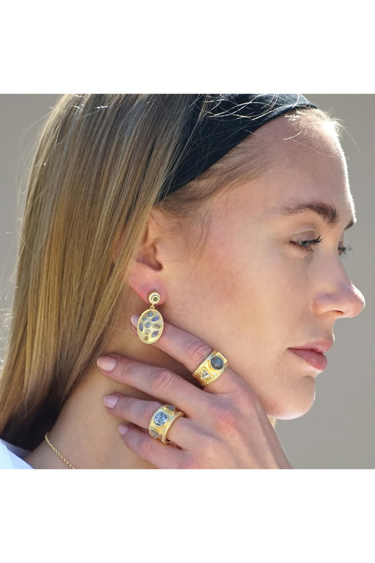 Gold Labradorite & Coin Tre Ring