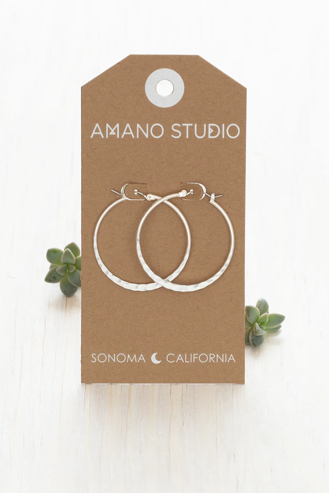 1.5" Hammered Hoops Silver