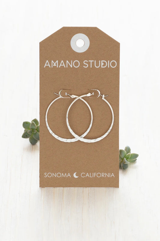 1.5" Hammered Hoops Silver