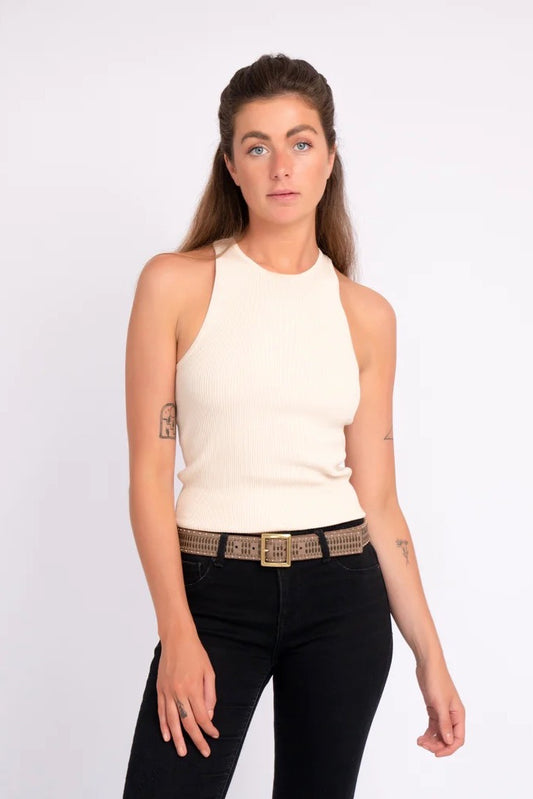 Taupe Hana Square Studded Belt