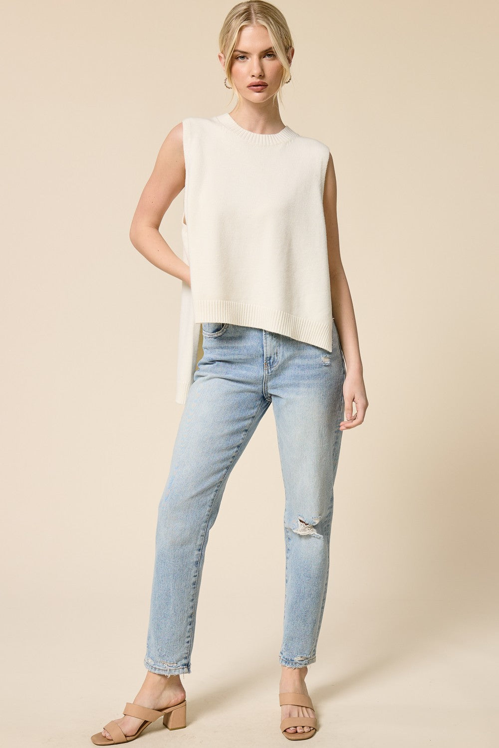 High Low Sleeveless Sweater Coconut Milk