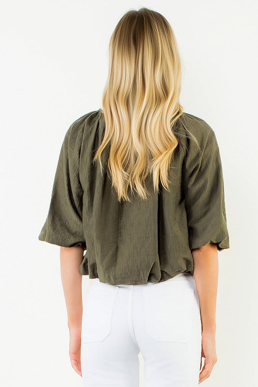 Bubble Hem Puff Sleeve Blouse