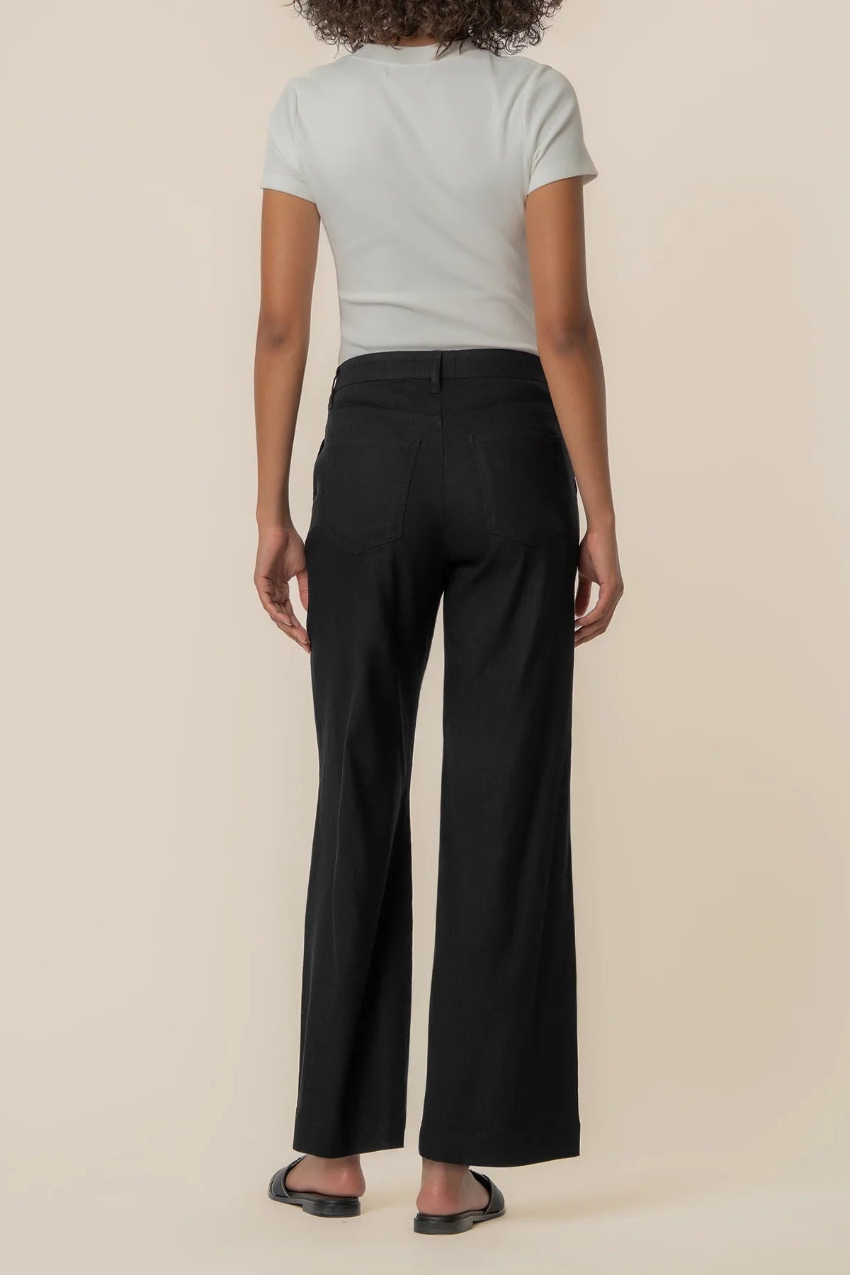 Meg Straight Leg Linen Blend Pants Black