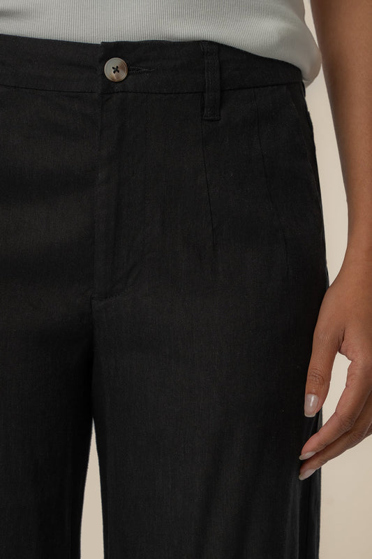 Meg Straight Leg Linen Blend Pants Black