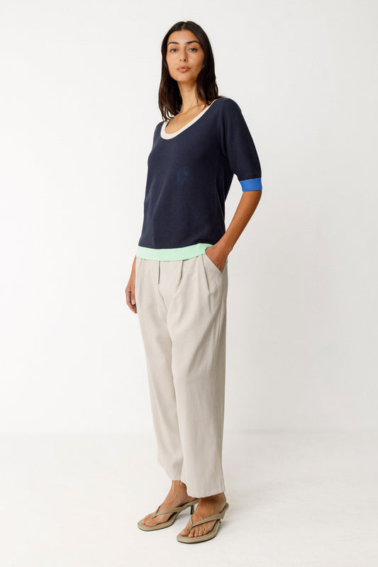 Lary Colorblock Short Sleeve Knit Top
