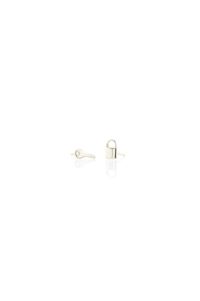 Silver Lock & Key Stud Earrings