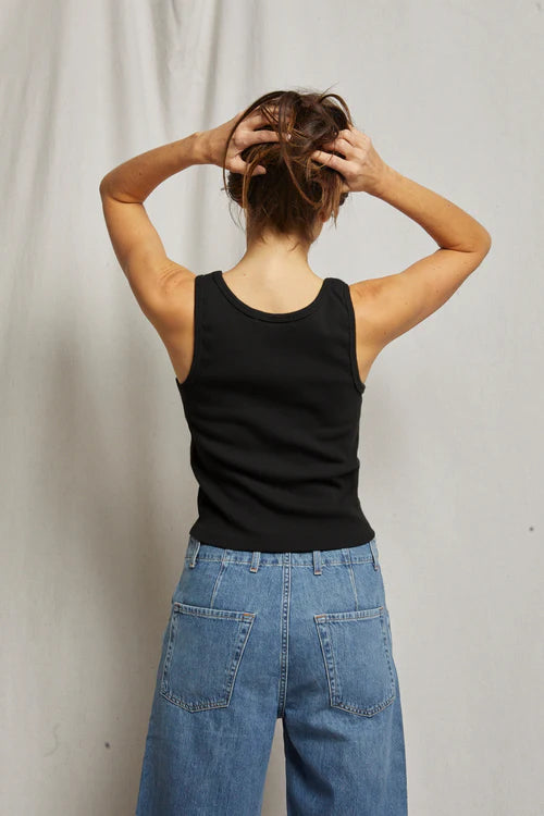Maria Rib V-Neck Tank True Black