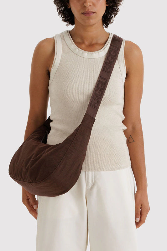 Medium Nylon Crescent Bag Coffee