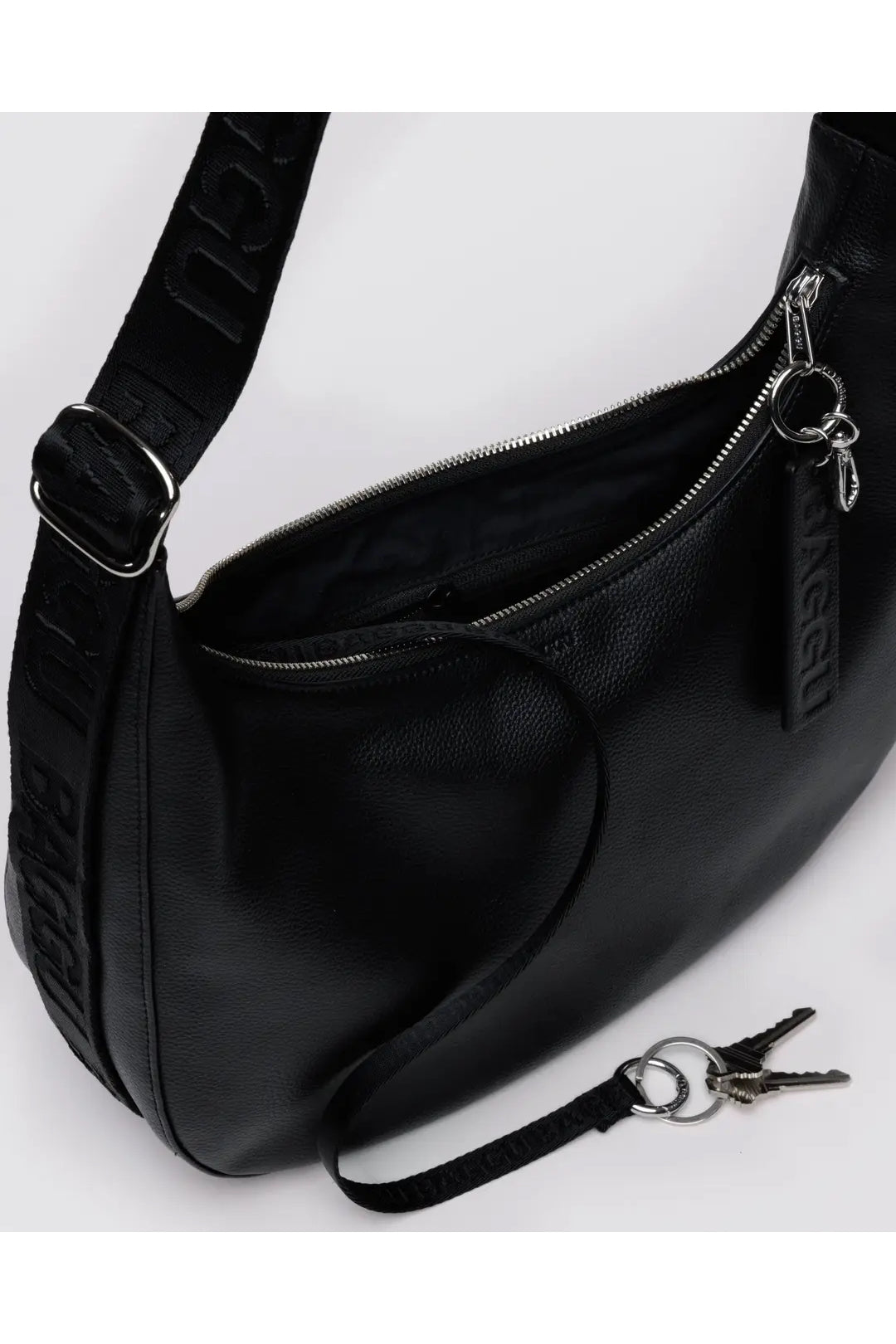Medium Recycled Leather Crescent Bag Black