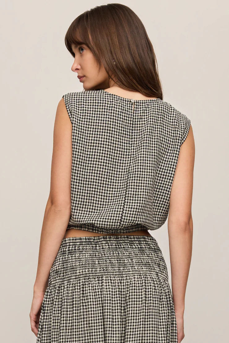 Merit Cropped Gingham Linen Top
