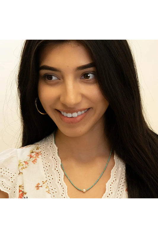 Miyuki Bead and Pearl Necklace Turquoise
