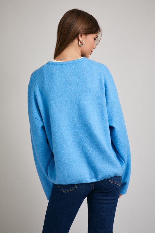 Oversized Crewneck Cardigan Blue