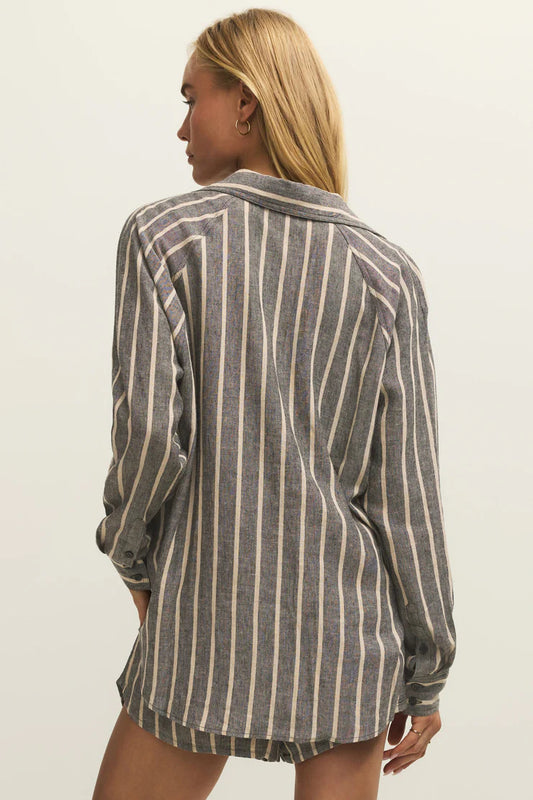 Perfect Linen Striped Top Black
