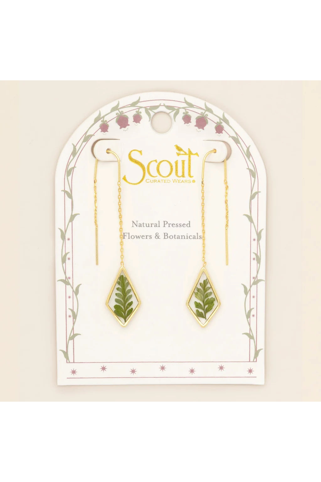 Pressed Flower Thread Earring Green Bracken Fern