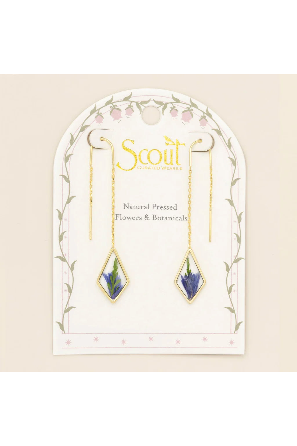 Pressed Flower Thread Earring Purple Cornflower