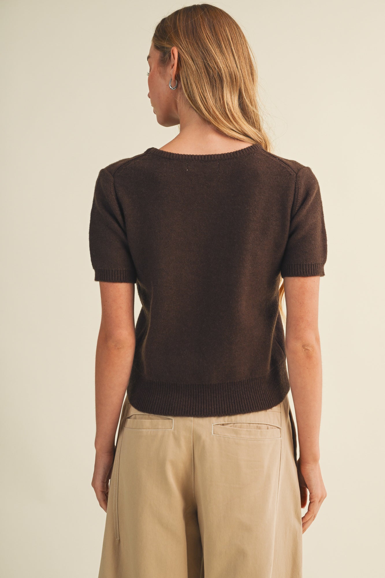 Short Sleeve Crewneck Sweater Dark Oak