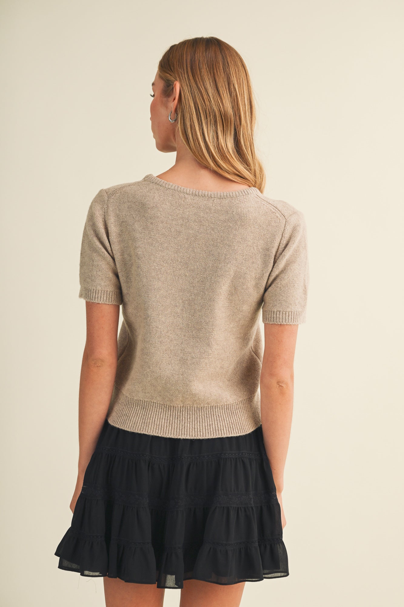 Short Sleeve Crewneck Sweater Wheat