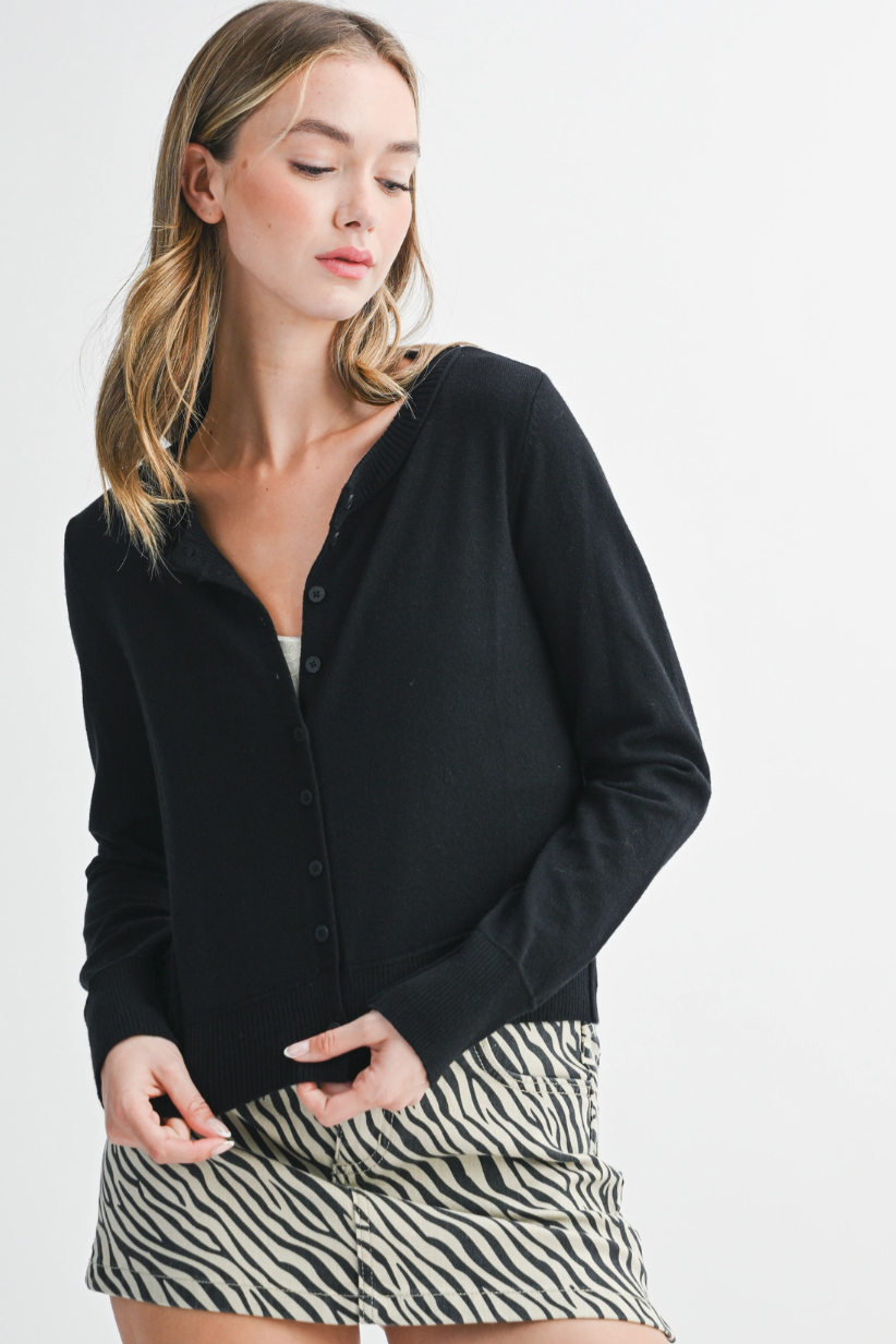 Ribbed Button Up Knit Cardigan Black