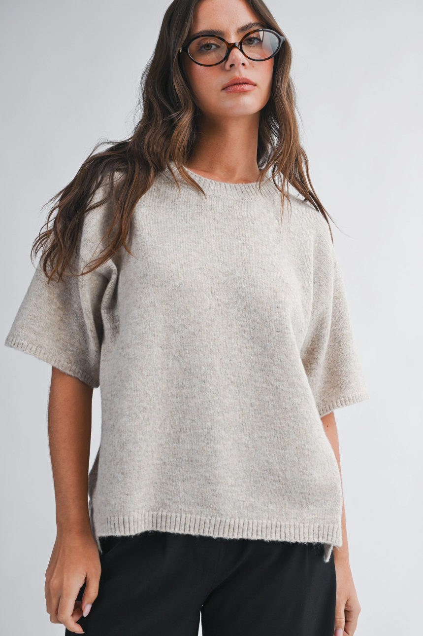Crewneck Short Sleeve Knit Sweater Oat