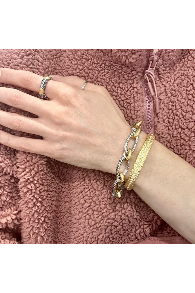 Vintage Silver Two-Tone Ravelle Hammered Chain Bracelet