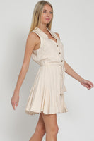 Light Oatmeal Sleeveless Collared Mini Dress